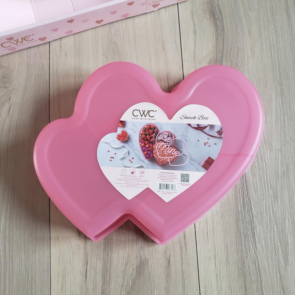 CWC Heart Snack Box Container Set 24oz Pink Be Mine Kids Reusable 3 Stackable - Picture 4 of 6